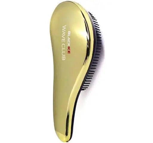 Gold hairbrush with 'Black Ice' branding on a white background