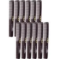 Set of black hair combs with gold accents on a white background