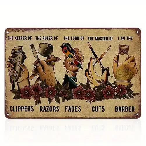 Clippers Razors Fades Cuts Barbershop Vintage Metal Sign 