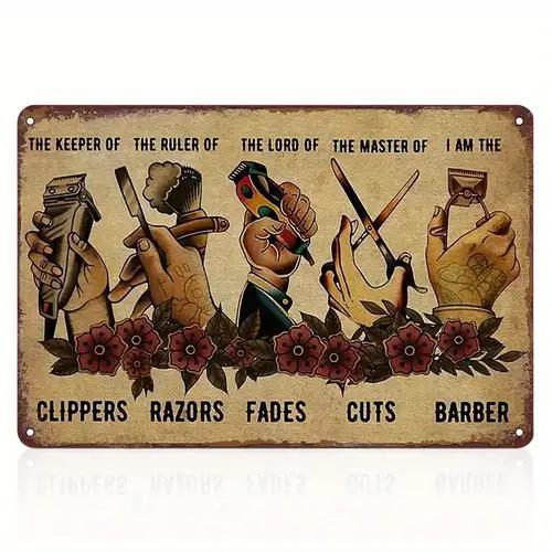 Clippers Razors Fades Cuts Barbershop Vintage Metal Sign