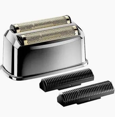 Electric shaver head with three black foil heads on a white background