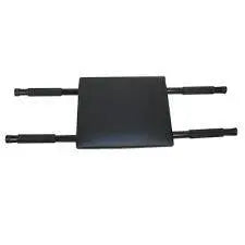 Black rectangular object with two bars on a white background