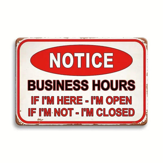 Notice Business Hours Metal Barbershop Sign